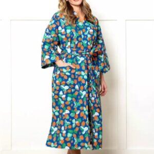 NWT PRINTFRESH Strawberry Fields Organic Cotton Long Belted Robe Sz SM